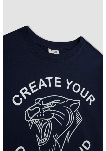 Erkek Çocuk Bisiklet Yaka Renk Şekil Değiştiren Baskılı Kısa Kollu Tişört