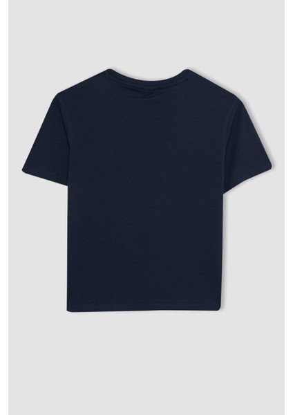 Erkek Çocuk Bisiklet Yaka Renk Şekil Değiştiren Baskılı Kısa Kollu Tişört