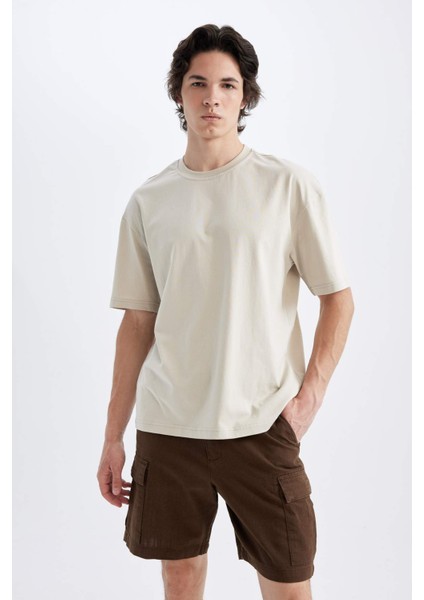 %100 Pamuk Regular Fit Keten Görünümlü Kargo Bermuda Şort B5676AX24SM