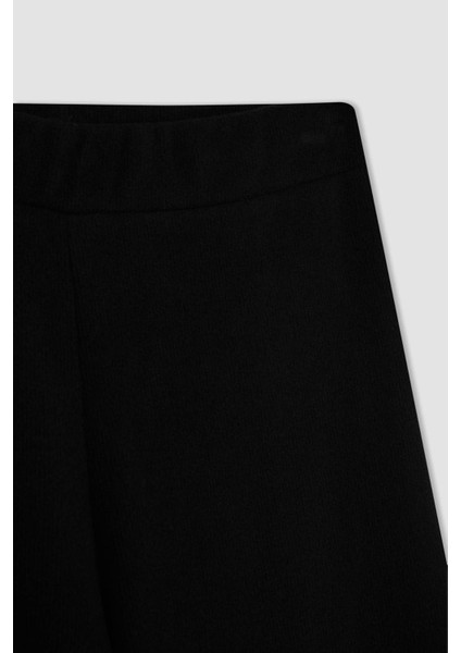 Siyah Triko Pantolon Wide Leg Geniş Bol Paça Selanik Kumaş Basic Düz D0361AX24AU