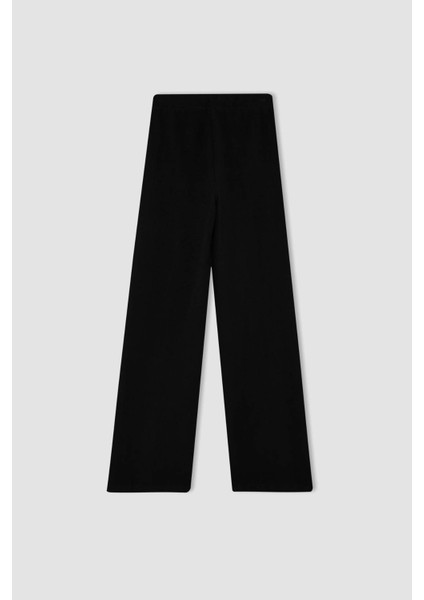 Siyah Triko Pantolon Wide Leg Geniş Bol Paça Selanik Kumaş Basic Düz D0361AX24AU