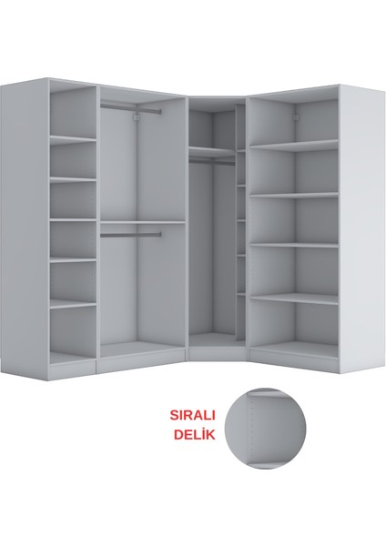 BA152 Geniş Köşe Gardırop Elbise Dolabı 6 Kapaklı 16 Raflı 3 Askılı Modüler Dolap Beyaz indirimleri