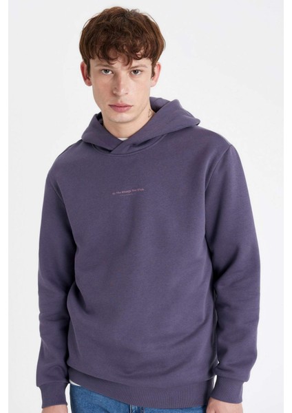 Regular Fit Kapüşonlu Baskılı Sweatshirt C6131AX24AU