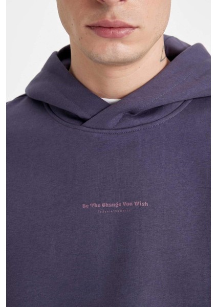 Regular Fit Kapüşonlu Baskılı Sweatshirt C6131AX24AU