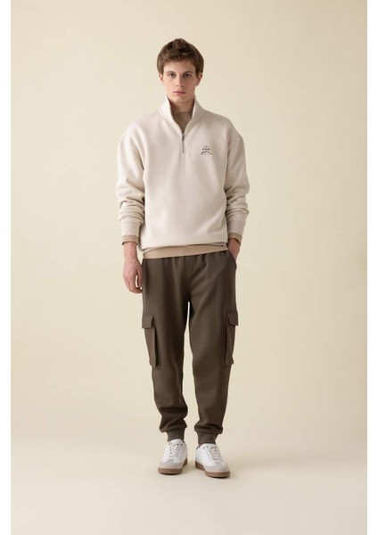 Comfort Regular Fit Rahat Kalıp Fermuarlı Dik Yaka Baskılı Sweatshirt C6132AX24AU