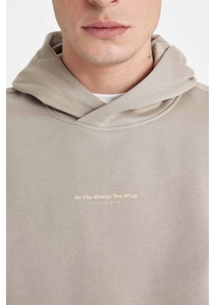 Regular Fit Kapüşonlu Baskılı Sweatshirt C6131AX24AU