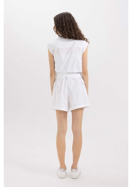 Paperbag Yüksek Bel Geniş Paça Poplin Şort C9234AX24SM