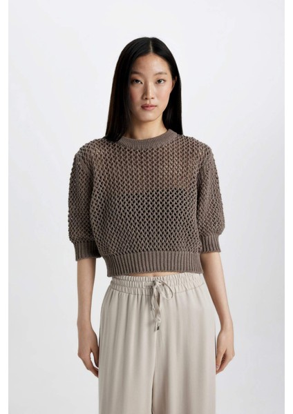 Bisiklet Yaka Yarım Kollu Kroşe Triko Tişört C9165AX24SM