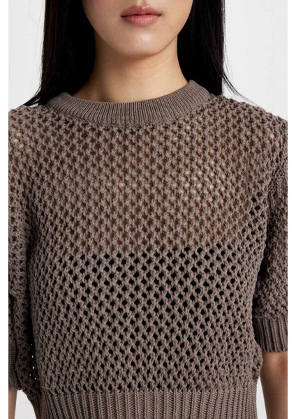 Bisiklet Yaka Yarım Kollu Kroşe Triko Tişört C9165AX24SM