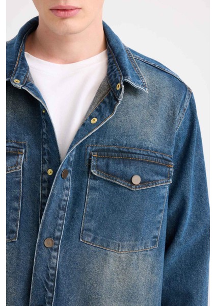 %100 Pamuk Relax Fit Uzun Kollu Cepli Jean Gömlek Ceket D0448AX24AU