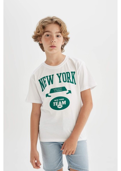 Erkek Çocuk Bisiklet Yaka Baskılı Kısa Kollu Tişört