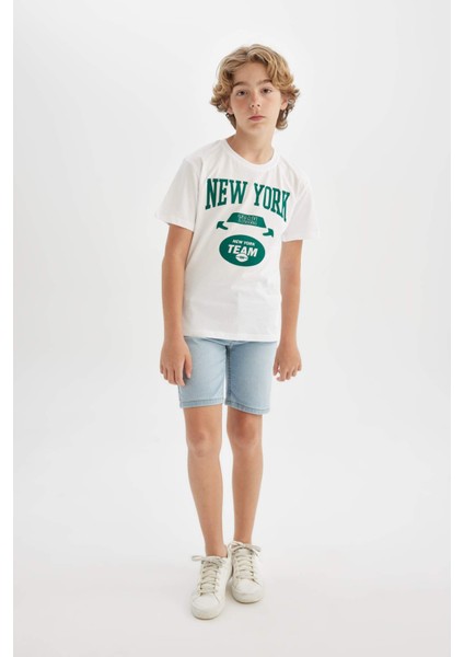 Erkek Çocuk Bisiklet Yaka Baskılı Kısa Kollu Tişört