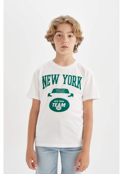 Erkek Çocuk Bisiklet Yaka Baskılı Kısa Kollu Tişört