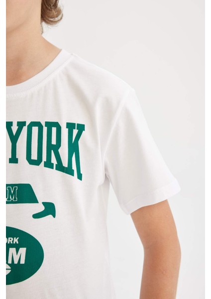 Erkek Çocuk Bisiklet Yaka Baskılı Kısa Kollu Tişört