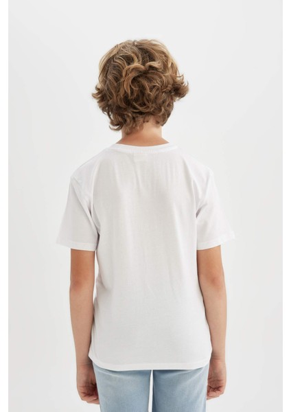 Erkek Çocuk Bisiklet Yaka Baskılı Kısa Kollu Tişört