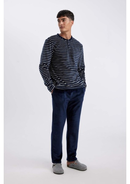 Pijama Takımı Regular Fit Polar Bisiklet Yaka Çizgili Uzun Kollu Üst Alt A3443AX24WN