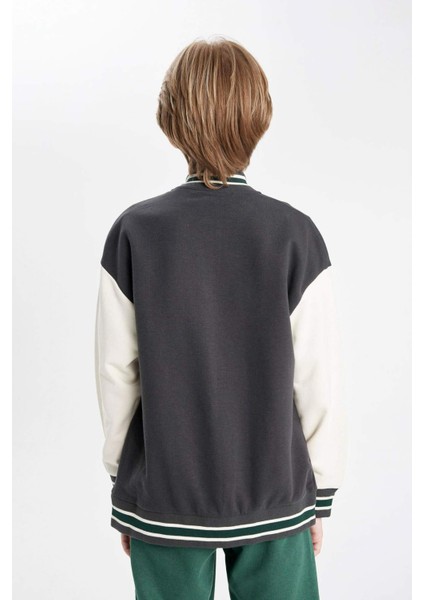 Erkek Çocuk Kolej Yaka Çıtçıtlı Çift Cepli Mevsimlik Bomber Ceket C7226A824AU