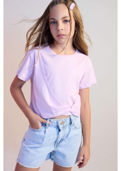 Kız Çocuk Relax Fit Bisiklet Yaka Kısa Kollu Tişört C9775A824HS