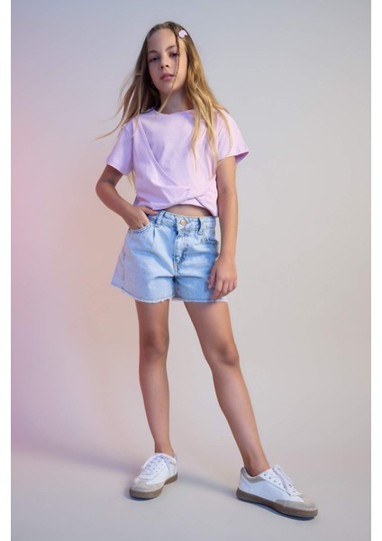 Kız Çocuk Relax Fit Bisiklet Yaka Kısa Kollu Tişört C9775A824HS