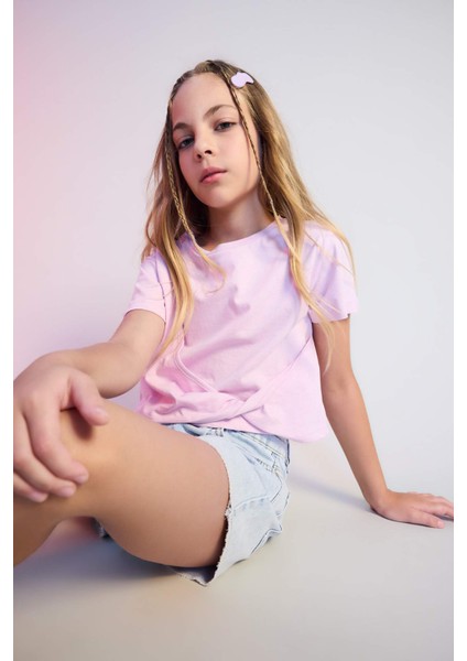 Kız Çocuk Relax Fit Bisiklet Yaka Kısa Kollu Tişört C9775A824HS