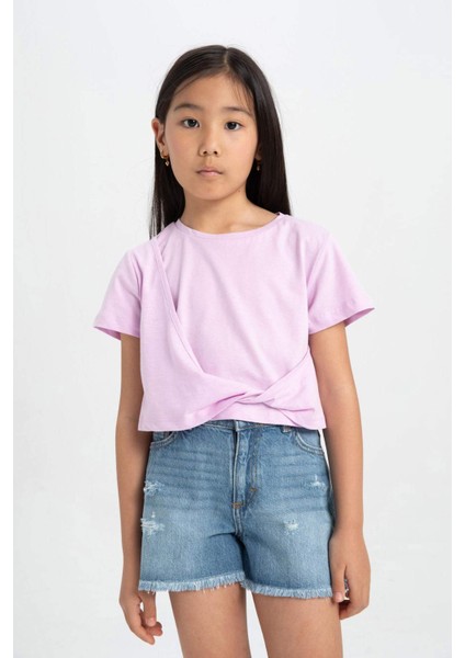 Kız Çocuk Relax Fit Bisiklet Yaka Kısa Kollu Tişört C9775A824HS