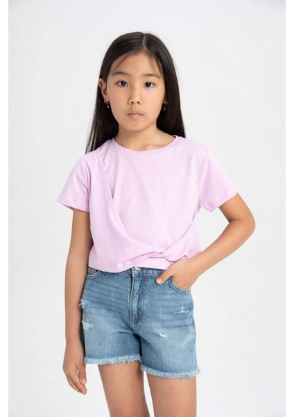 Kız Çocuk Relax Fit Bisiklet Yaka Kısa Kollu Tişört C9775A824HS