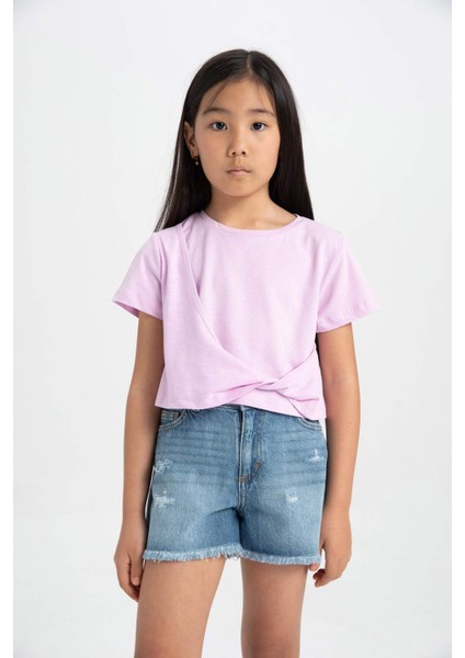 Kız Çocuk Relax Fit Bisiklet Yaka Kısa Kollu Tişört C9775A824HS