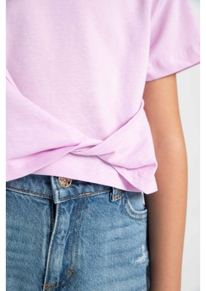 Kız Çocuk Relax Fit Bisiklet Yaka Kısa Kollu Tişört C9775A824HS