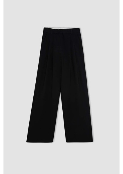 Wide Leg Geniş Bol Paça Cepli Pensli Basic Düz Klasik Dokuma Palazzo Pantolon C6375AX24HS