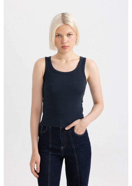 Slim Fit Dar Kesim U Yaka Ribana Atlet C9826AXNS