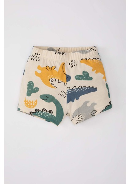 Erkek Bebek 2'li Takım Dinazor Baskılı Bisiklet Yaka Kısa Kollu Tişört Şort