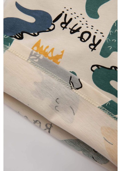 Erkek Bebek 2'li Takım Dinazor Baskılı Bisiklet Yaka Kısa Kollu Tişört Şort