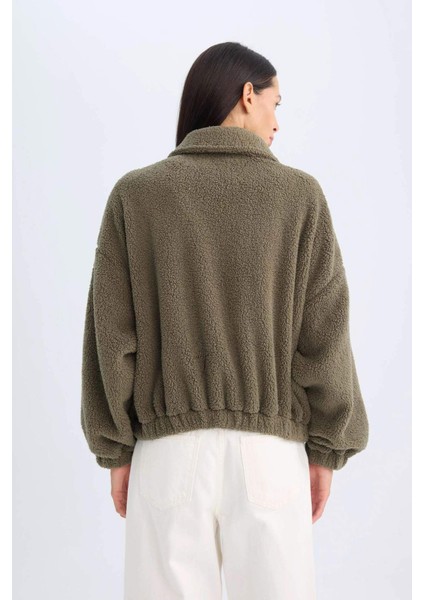 Oversize Geniş Kalıp Polo Yaka Welsoft Pelüş Fermuarlı Hırka C8229AX24WN