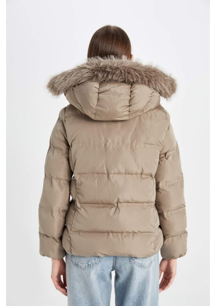 Su Geçirmez Puffer Şişme Mont Kapüşonlu Fermuar Çıtçıt Kapmalı Cepli C9523AX24WN