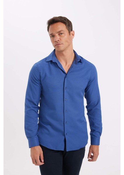 Modern Fit Polo Yaka Poplin Uzun Kollu Gömlek R4340AZNS