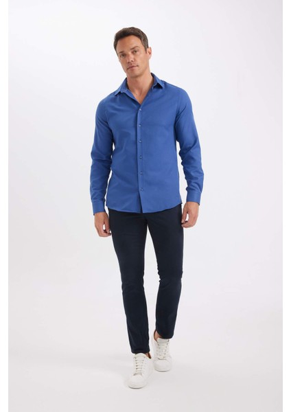 Modern Fit Polo Yaka Poplin Uzun Kollu Gömlek R4340AZNS