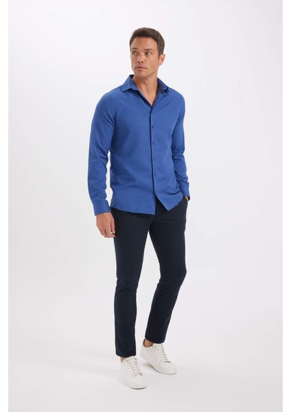 Modern Fit Polo Yaka Poplin Uzun Kollu Gömlek R4340AZNS