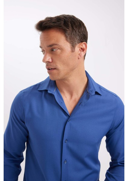 Modern Fit Polo Yaka Poplin Uzun Kollu Gömlek R4340AZNS