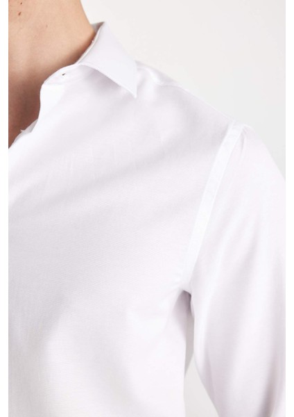 Modern Fit Polo Yaka Poplin Uzun Kollu Beyaz Gömlek R4340AZNS