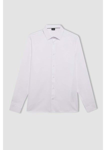 Modern Fit Polo Yaka Poplin Uzun Kollu Beyaz Gömlek R4340AZNS