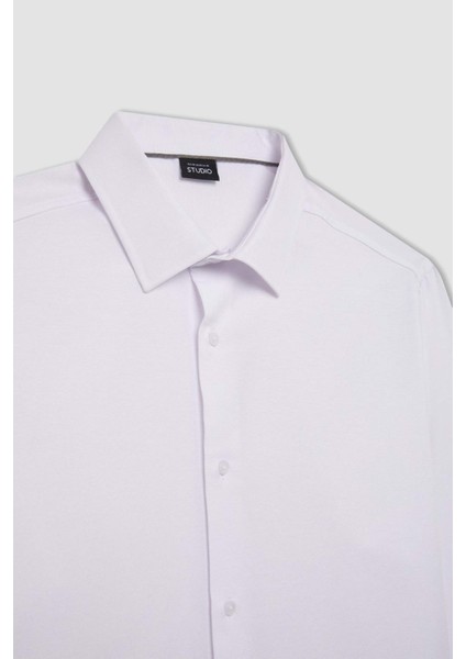 Modern Fit Polo Yaka Poplin Uzun Kollu Beyaz Gömlek R4340AZNS