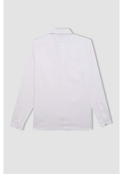 Modern Fit Polo Yaka Poplin Uzun Kollu Beyaz Gömlek R4340AZNS