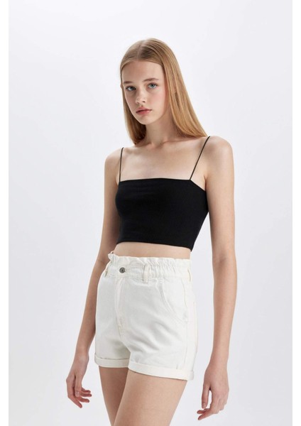 Paperbag Yüksek Bel Katlamalı Paça Jean Şort C2434AX24HS