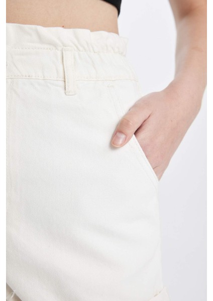 Paperbag Yüksek Bel Katlamalı Paça Jean Şort C2434AX24HS