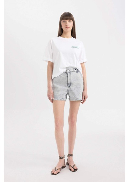 Paperbag Yüksek Bel Katlamalı Paça Jean Şort