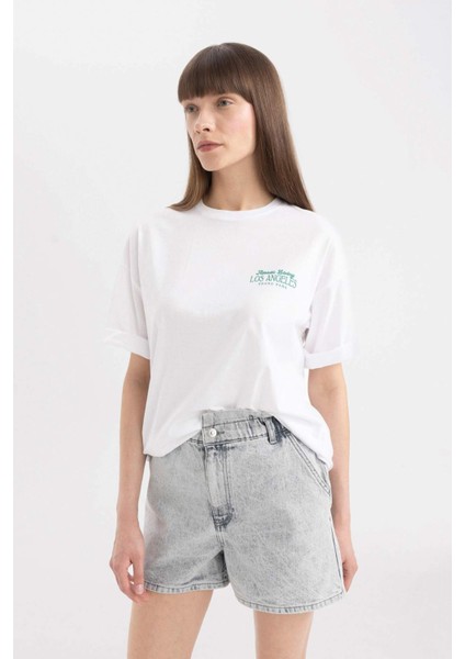 Paperbag Yüksek Bel Katlamalı Paça Jean Şort