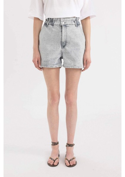 Paperbag Yüksek Bel Katlamalı Paça Jean Şort