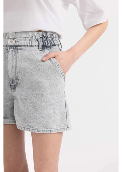 Paperbag Yüksek Bel Katlamalı Paça Jean Şort