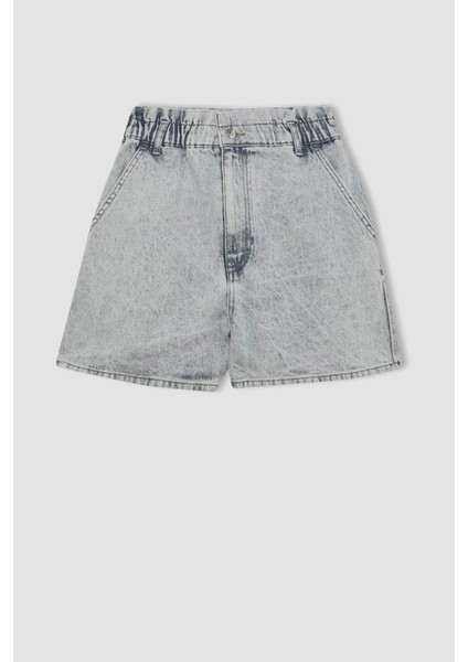 Paperbag Yüksek Bel Katlamalı Paça Jean Şort