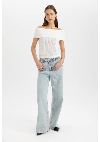 Fitted Açık Omuz Basic Düz Triko Bluz D0604AX24SM